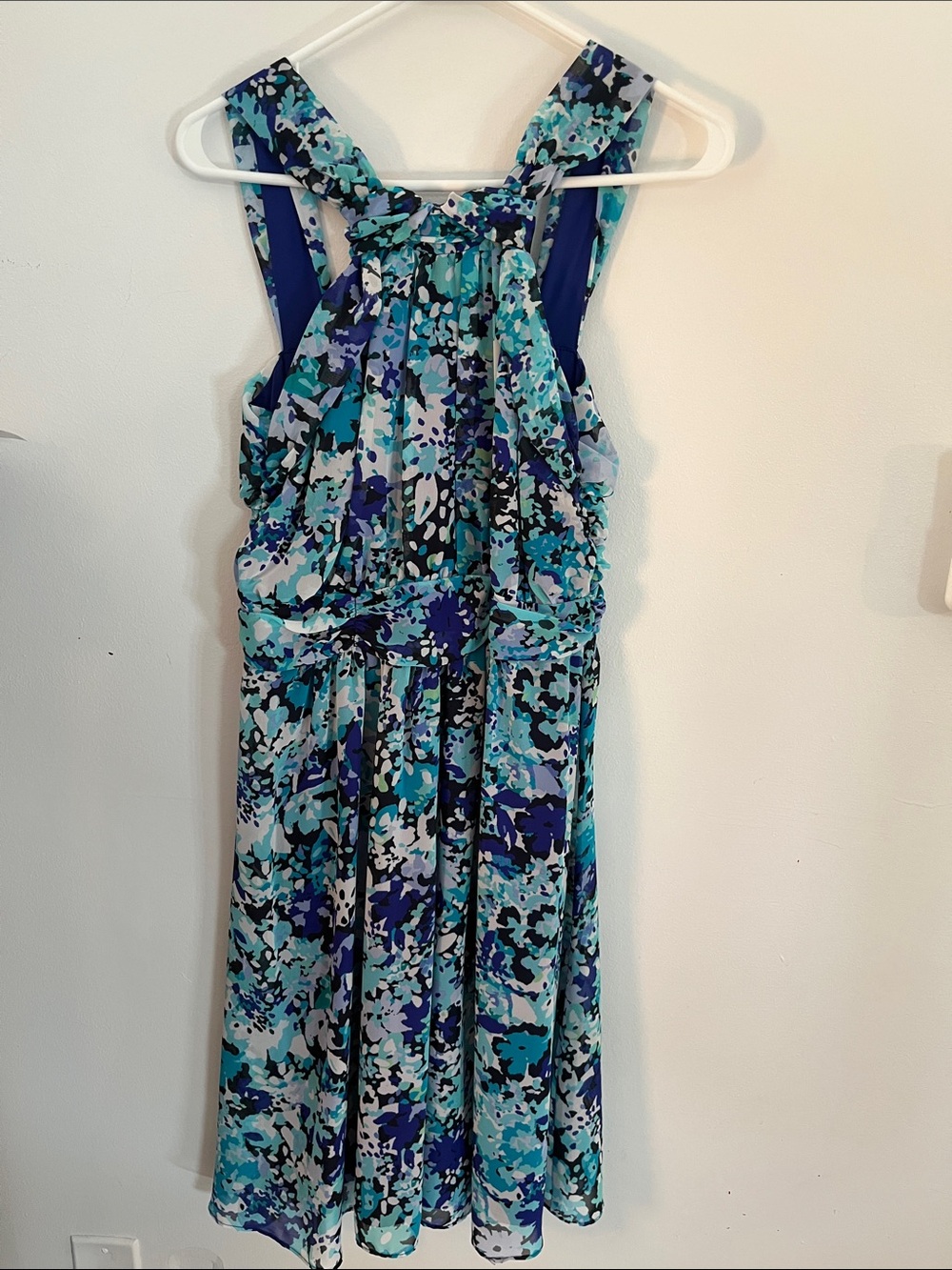 New York & Company Navy and Teal Floral Halter Dress
